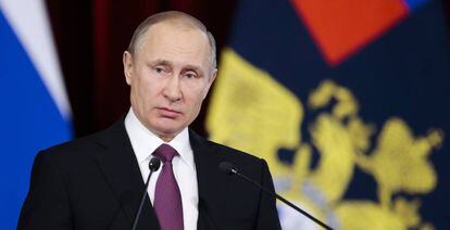 El presidente ruso, Vladimir Putin, en el Ministerio de Interior, este jueves en Moscú.