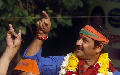 Manoj Tiwari en un acto de campaña en Nueva Delhi en 2014.