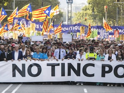 Capçalera de la manifestació després dels atemptats del 17 d'agost.