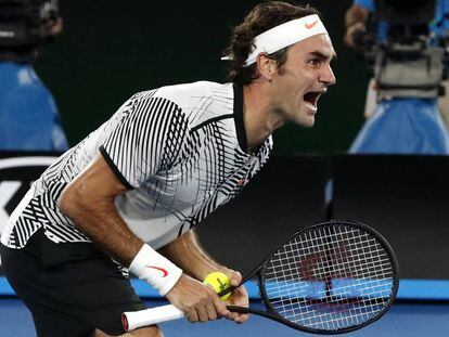 Federer celebra la seva victòria davant Nadal.