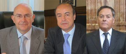 De izquierda a derecha, Miguel Ángel Gimeno, Jesús María Barrientos y Fernando Lacaba, candidatos a presidir el TSJC.