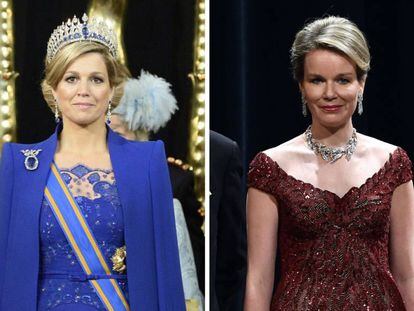 Maxima de Holanda, en su coronación en abril de 2016, y Matilde de Bélgica, en 2016, vestidas por Jan Taminiau. 