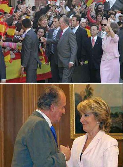 En la imagen superior,  los Reyes en Ceuta, el pasado día 5. Abajo, don Juan Carlos saluda a la presidenta de Madrid, Esperanza Aguirre.