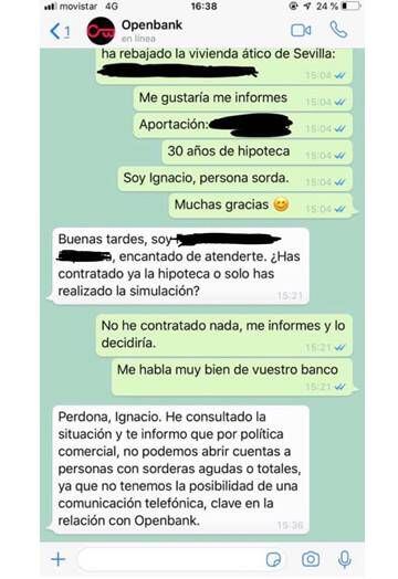Captura de pantalla de la conversación entre Ignacio Benítez y el operador de Openbank.