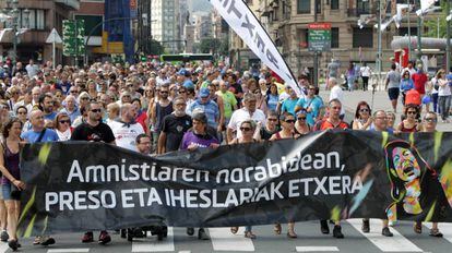 Marcha de apoyo a los presos de ETA este agosto en Bilbao.