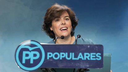 Soraya Sáenz de Santamaría, tras imponerse en las primarias del PP. 