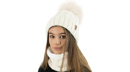 Gorro de lana con pompón XL y bufanda de invierno para mujer, distintos colores