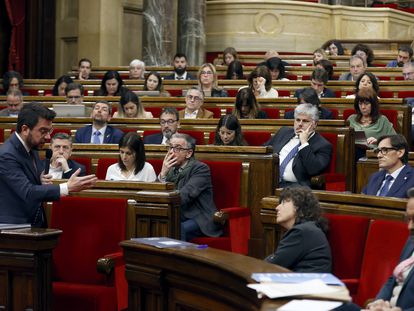 Imagen de archivo de Pere Aragonès, presidente de la Generalitat, en el Parlament de Cataluña.