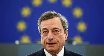 El presidente del Banco Central Europeo, Mario Draghi, durante el aniversario de la creación del euro.