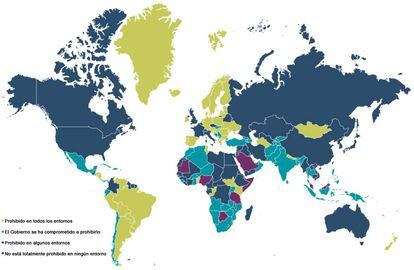 Mapa de la incidencia de castigos corporales en el mundo. Información actualizada en noviembre de 2018.