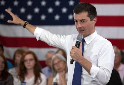 Pete Buttigieg, en un mitin de campaña en Manchester el 21 de agosto.