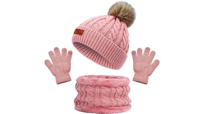 Conjunto gorro, guantes y manoplas bordado para el bebe