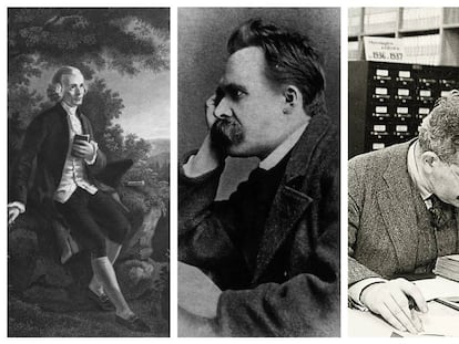 Imagen de Rousseau y fotografías de Nietzsche y Walter Benjamin.