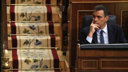 Pedro Sánchez, este martes, en el Congreso de los Diputados.