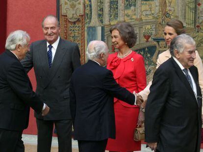 Reunión anual del patronato del Instituto Cervantes, que hoy ha presidido el rey junto a doña Sofía y la infanta Elena en el Palacio de El Pardo.