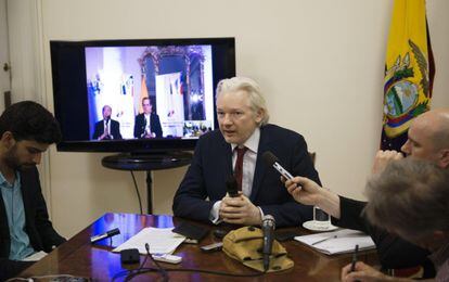 Rueda de prensa de Assange celebrada este jueves en Londres