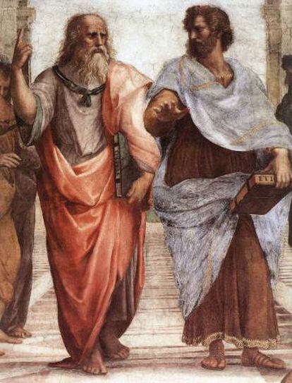 Aristoteles (derecha), junto con Platón, en un detalle de 'La escuela de Atenas', de Rafael.
