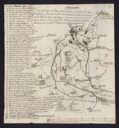 Mapa del municipio de Porto, enviado por el párroco al geógrafo Tomás López en el siglo XVIII.