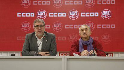 El secretario general de CC.OO, Unai Sordo, y el de UGT, Pepe Álvarez, se reúnen para analizar la situación del diálogo social y las propuestas sindicales para los primeros meses de 2019.
