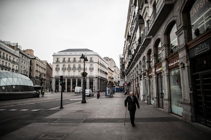 Puerta del Sol, tras la declaración del estado de alarma.