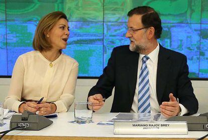 Rajoy y Cospedal hoy en la junta general del PP.