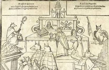 'La misa de los hipócritas', dibujo anónimo protestante de 1566.