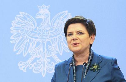 Beata Szydlo en una rueda de prensa en Varsovia, el 14 de febrero.