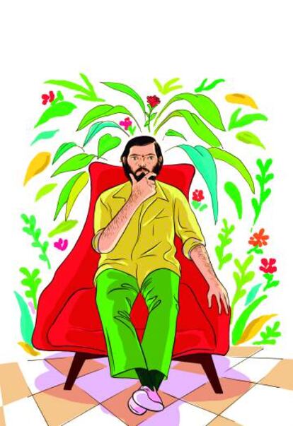 Una de las viñetas de las cubiertas interiores del cómic sobre Cortázar.