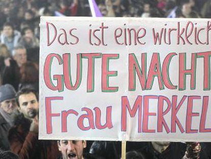 &quot;Buenas noches, e&ntilde;ora Merkel&quot; en un cartel que celebra la vistoria de Syriza