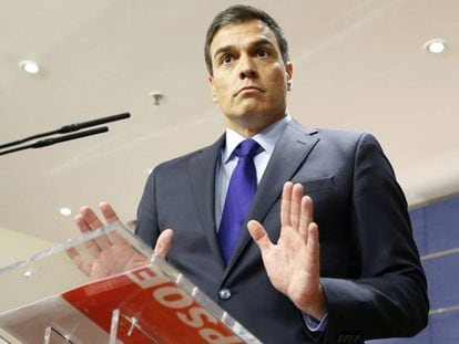 Roda de premsa de Pedro Sánchez després de la seva última reunió amb Rajoy.