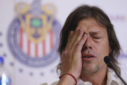 Almeyda, en la conferencia de prensa.