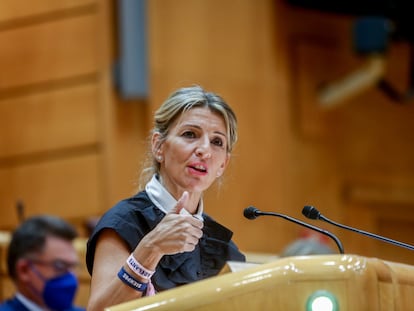 La vicepresidenta segunda y ministra de Trabajo y Economía Social, Yolanda Díaz, este martes en el Senado.