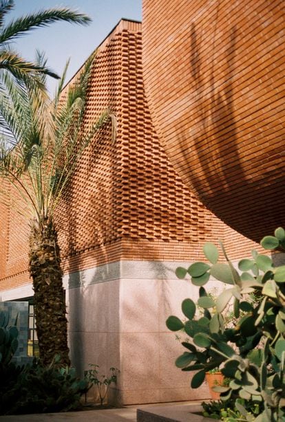 Brick volumes in the Yves Saint Laurent museum in Marrakech.