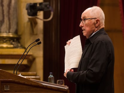 El Síndic de Greuges, Rafael Ribó, durante la última presentación de su informe ante el pleno del Parlament.