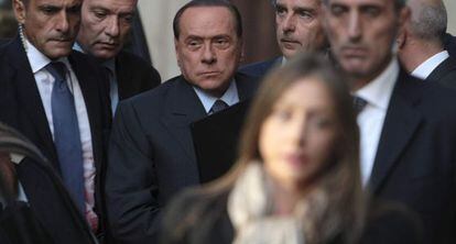 Berlusconi, hoy, a su llegada al Parlamento en Roma.