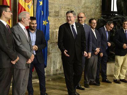 El presidente de la Generalitat, Ximo Puig, tras la reuni&oacute;n con los rectores de las universidades valencianas. 