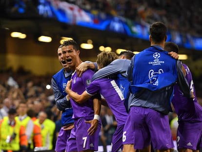 Cristiano celebra su segundo gol a la Juve.