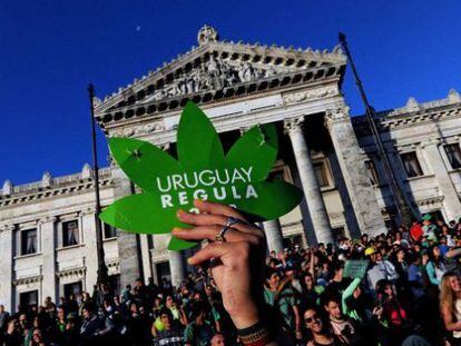 Simpatizantes de la legalizaci&oacute;n de la marihuana en Uruguay.