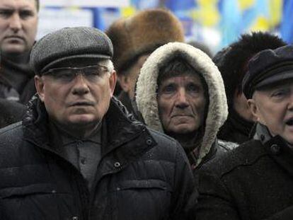 Partidarios del presidente Yanuk&oacute;vich se manifiestan en Kiev.