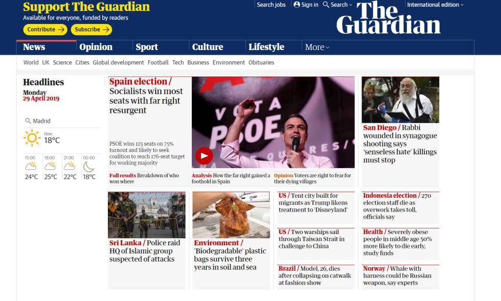 Portada web de The Guardian.