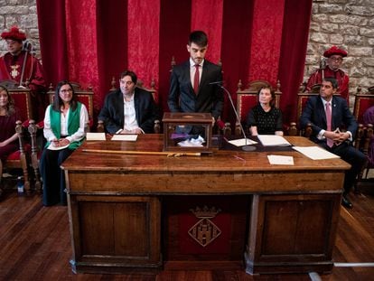 Bernabé Sangüesa, tras ser elegido alcalde de Morella el pasado año, en una imagen de las redes sociales municipales.