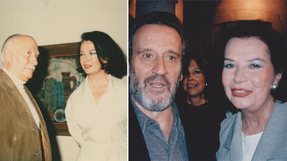 A la izquierda, Lucinda Urrusti con el pintor Enrique Climent. A la derecha, la artista con Vicente Rojo. Fechas desconocidas. 
