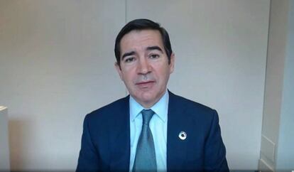El presidente de BBVA, Carlos Torres, en la presentación de resultados de 2020.