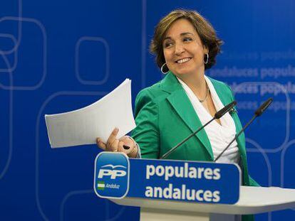 Ana Corredera en la sede del partido popular andaluz.
