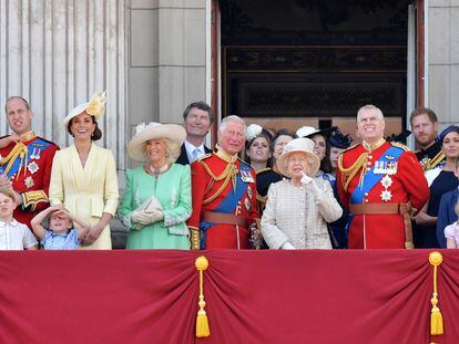 La familia real británica en en el balcón de Buckingham Palace, Londres, durante un desfile militar, el 8 de junio de 2019.