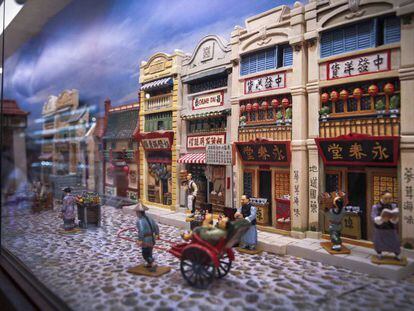 Una calle china en la exposici&oacute;n sobre la Ruta de la Seda de L&#039;Iber, Museo de los Soldaditos de Plomo de Valencia.