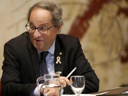 Quim Torra, este martes, en la reunión de su gobierno.