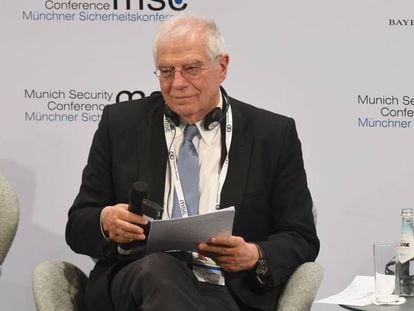 El Alto Representante de la Unión Europea para política Exterior, Josep Borrell, durante su intervención en la conferencia de Seguridad de Múnich el domingo.