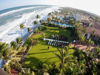 Vista aérea de la boda de los actores Sofía Vergara y Joe Manganiello celebrada en Palm Beach, en 2015.