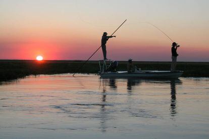 Pesca deportiva en los Esteros del Iberá, en la provincia de Corrientes, Argentina.